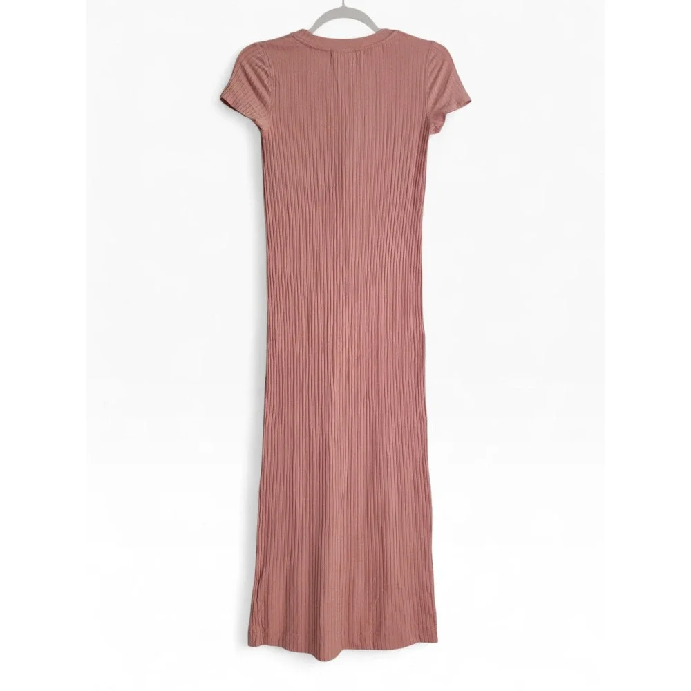 Free People FP Beach Ribbed Stretch Midi Dress XS Pink Short Sleeve Bodycon USA